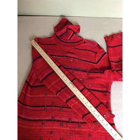 Sigrid Olsen Sport Women TurtleNeck Sweater Sz Med Red Striped Button Detail - Picture 7 of 13
